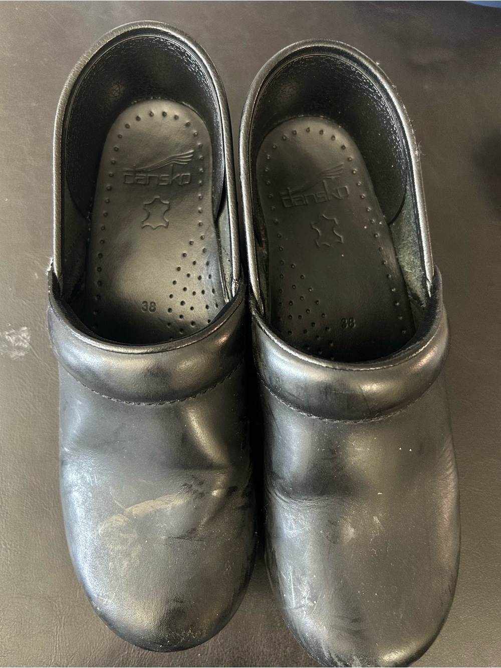 Dansko Black Leather Clogs size 38